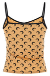all over moon print stretch fabric crop top