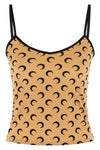 all over moon print stretch fabric crop top