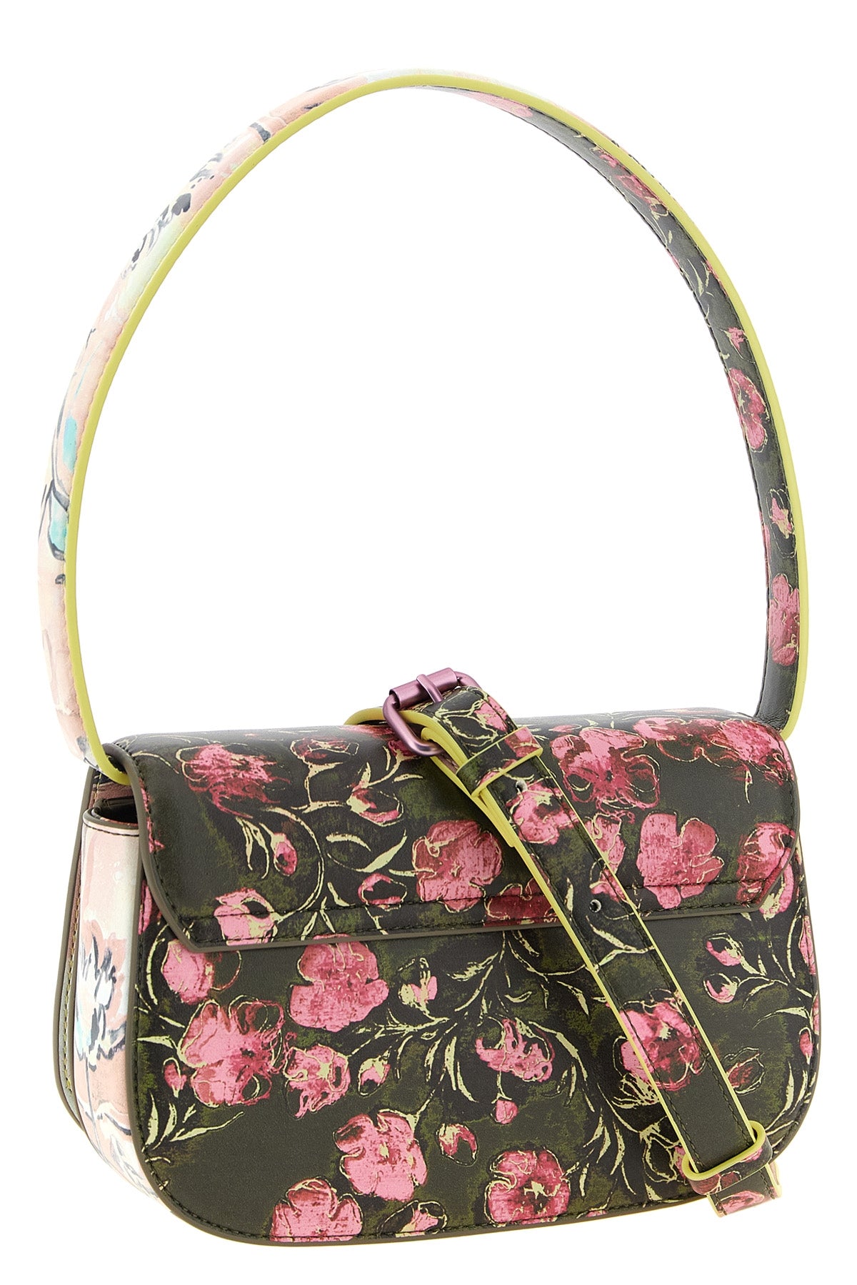 the diesel 1dr shoulder bag has a structured and curvilinear silhouette