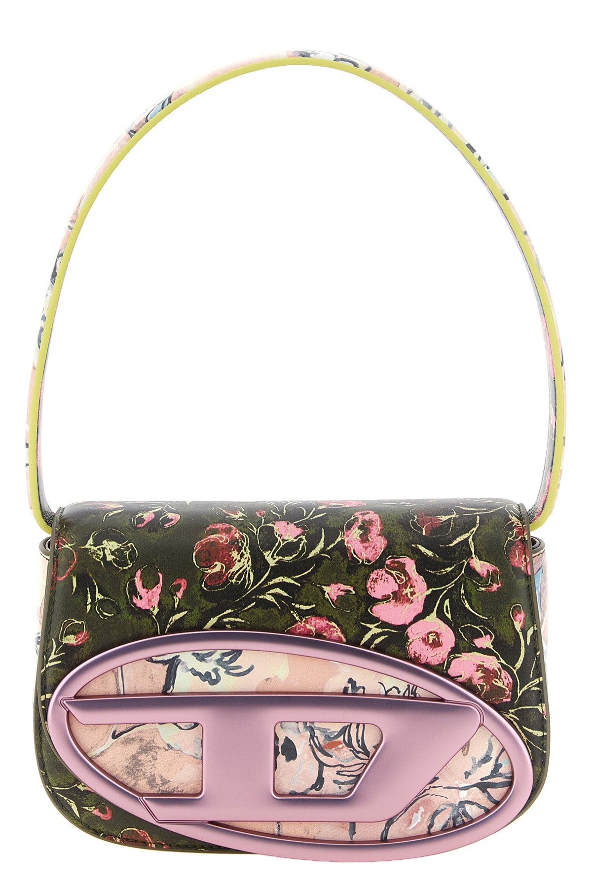 the diesel 1dr shoulder bag has a structured and curvilinear silhouette