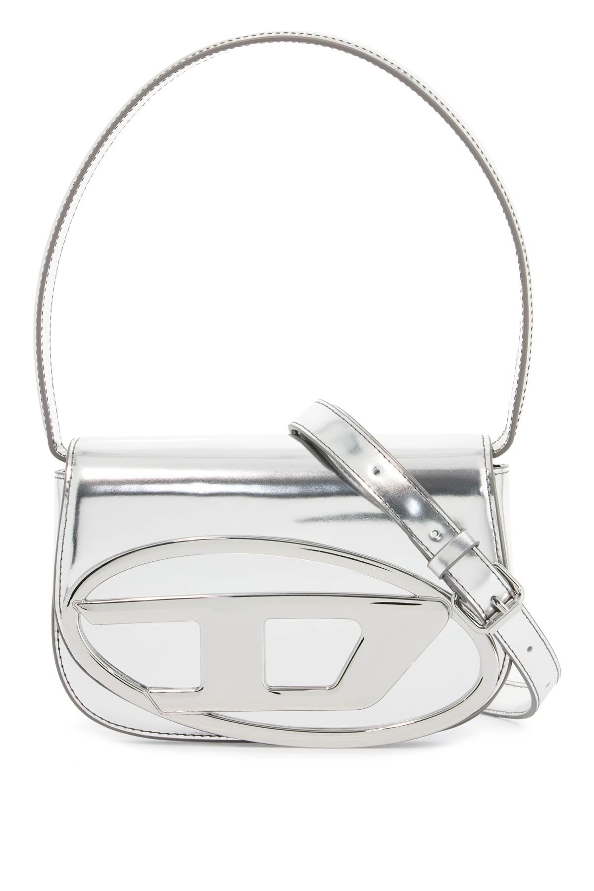 metallic silver shoulder bag 1dr compact with adjustable strap