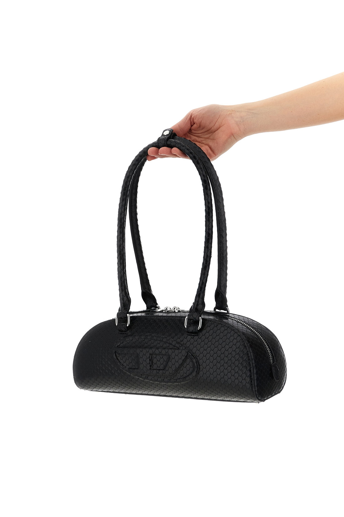 DIESEL OS 1dr dome shoulder bag in taipan snake-effect embossed leather