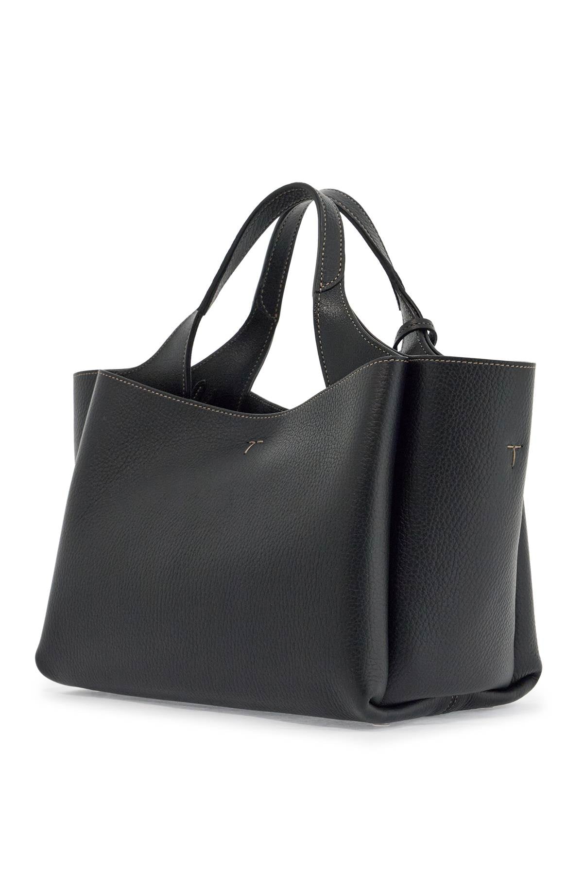 mini black calfskin handbag with 2 handles and shoulder strap