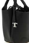 the tods mini bucket bag is made of fine black hammered calf leather