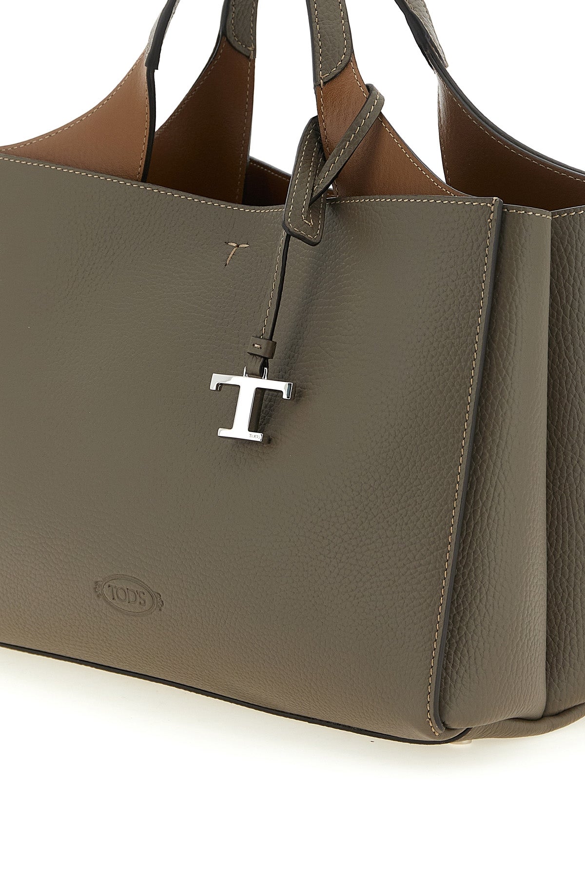 the tods small handbag is made of fine hammered taupe calf leather