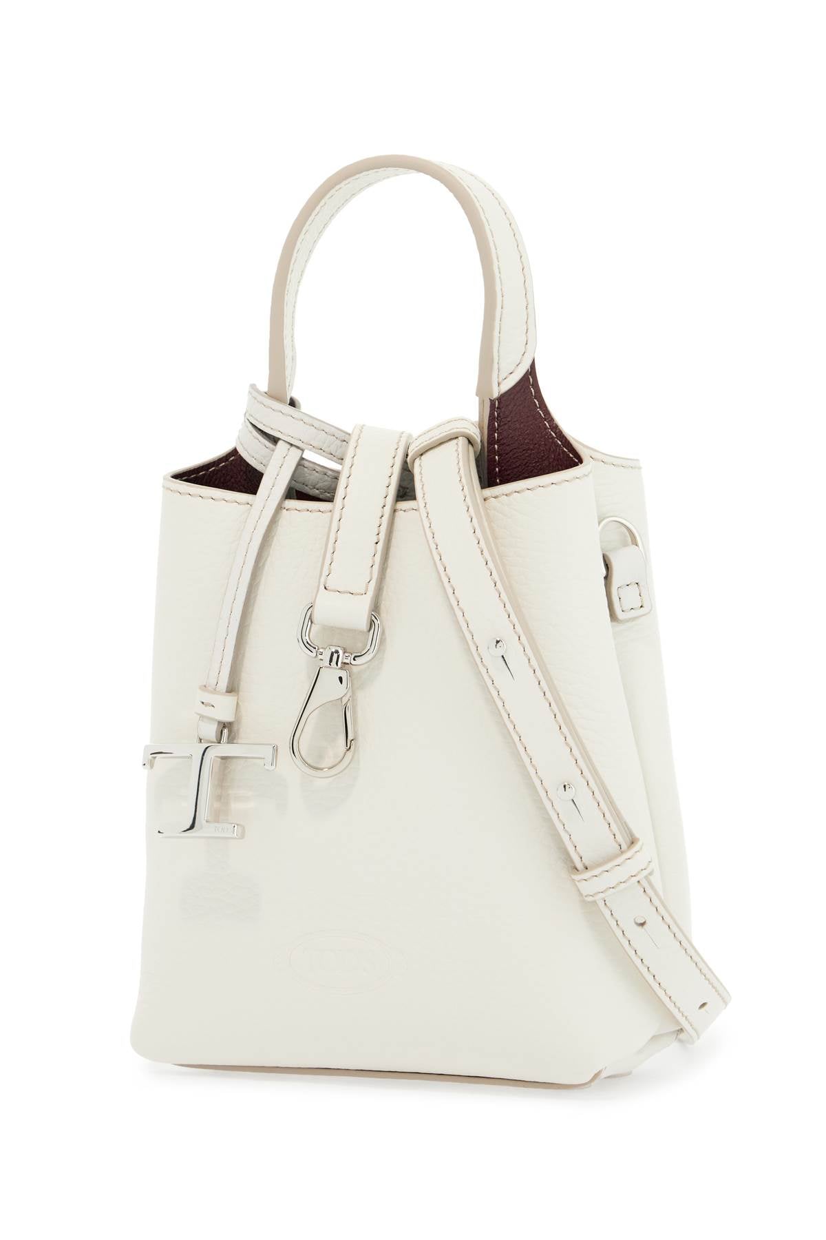 white calf leather crossbody bag with burgundy details