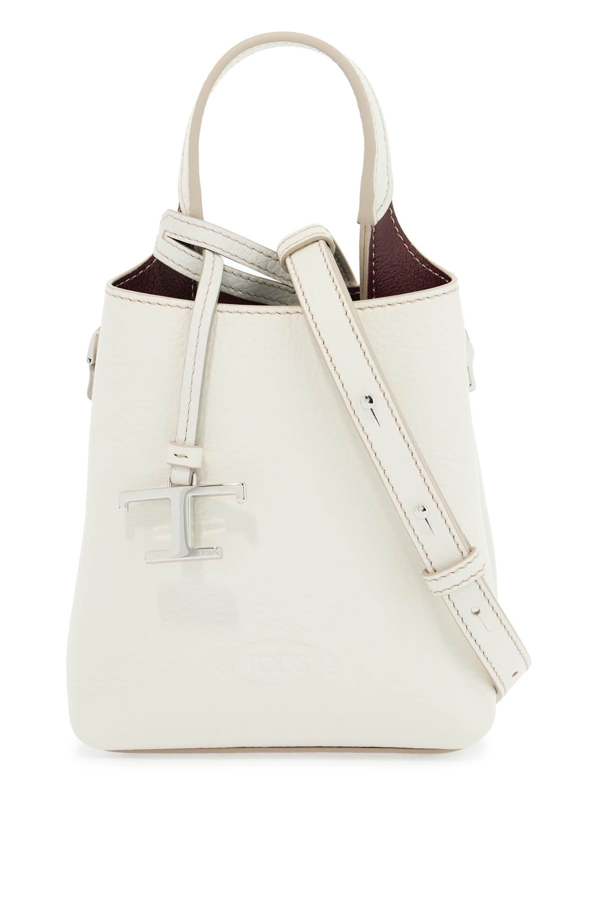 white calf leather crossbody bag with burgundy details