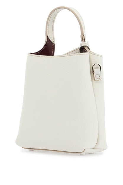 white calf leather crossbody bag with burgundy details