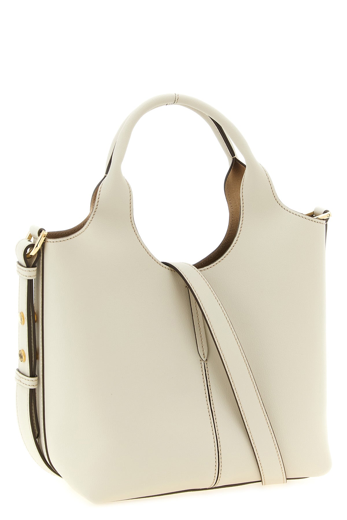 the tods mini tote bag is made of soft cream calf leather