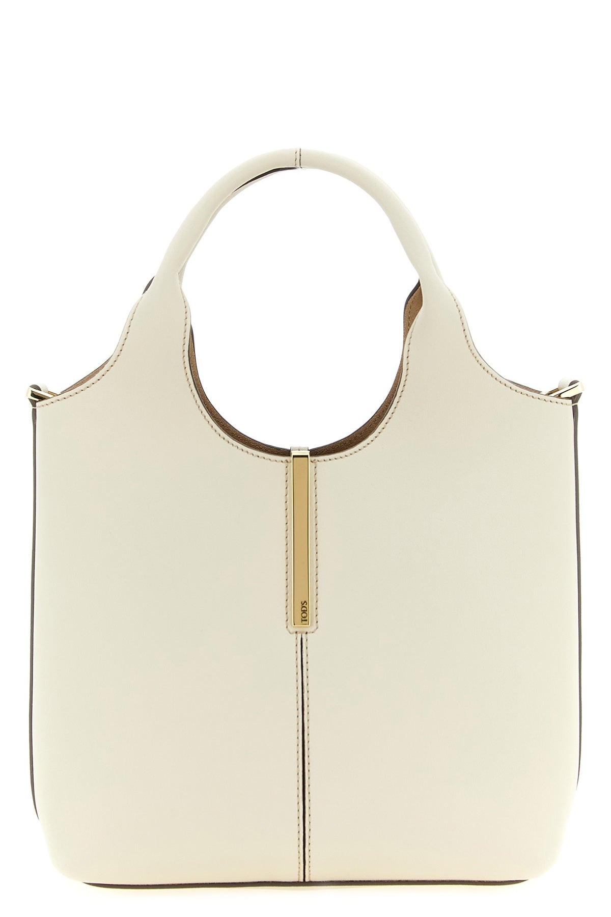 the tods mini tote bag is made of soft cream calf leather
