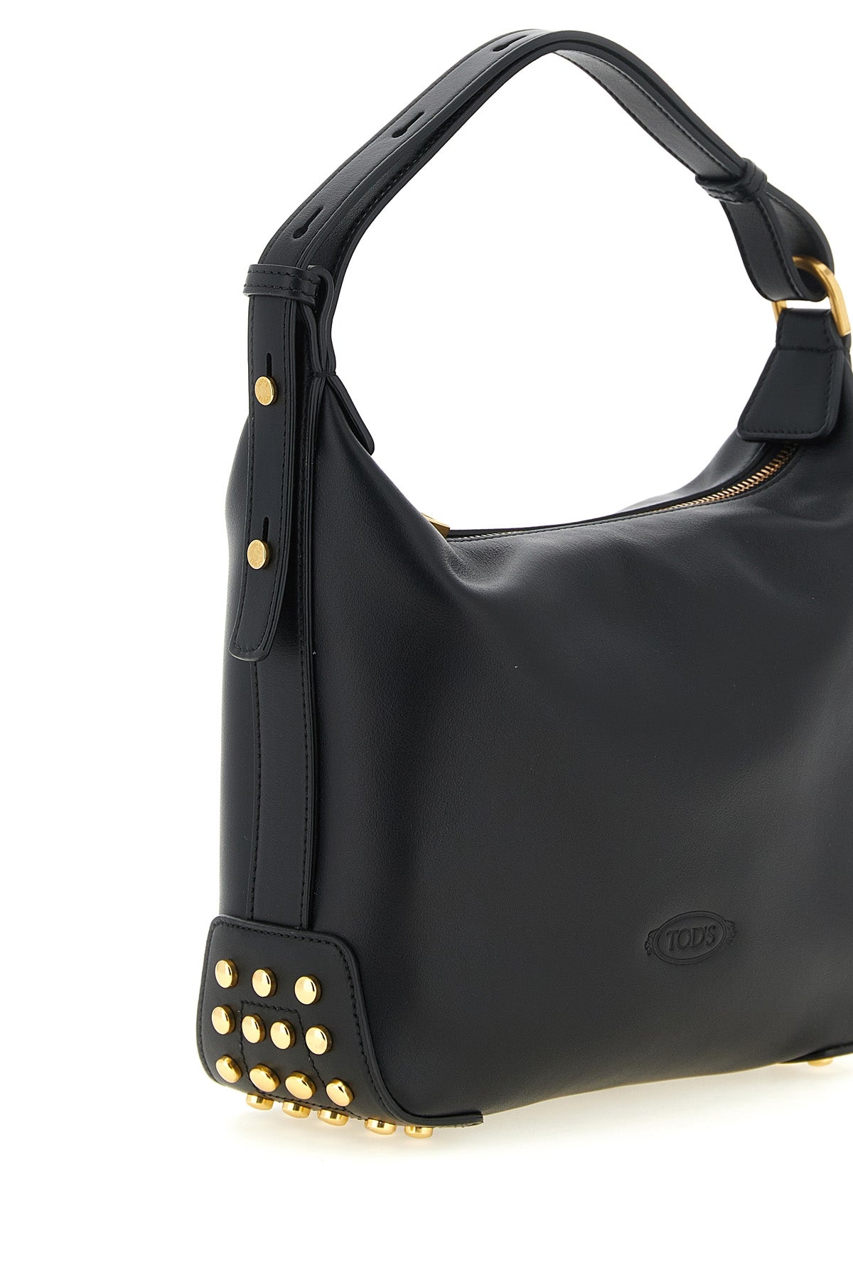 the tods gommini mini shoulder bag is made of fine black calf leather