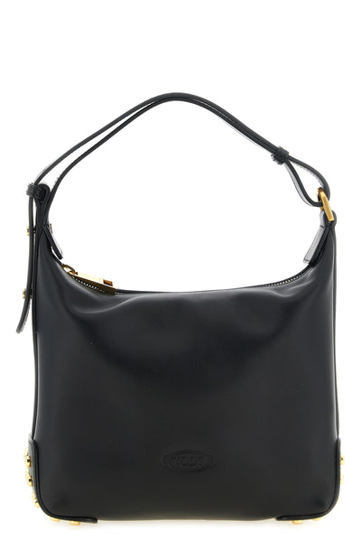 the tods gommini mini shoulder bag is made of fine black calf leather