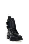 ranger leather and jacquard fabric ankle boots