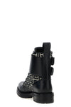 ranger leather and jacquard fabric ankle boots