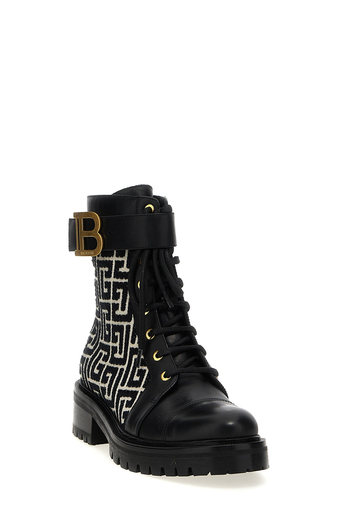 BALMAIN 36 charlie leather and jacquard fabric ankle boots