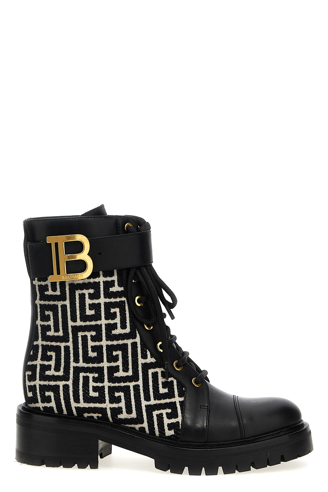 BALMAIN 36 charlie leather and jacquard fabric ankle boots