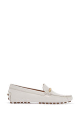 white lime calfskin driving loafer with low heel