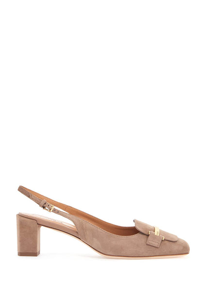 cappuccino goat leather pumps with metal bar