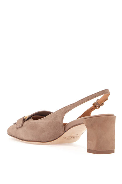 cappuccino goat leather pumps with metal bar