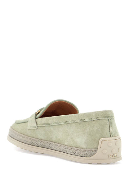 oil green calfskin loafers with leather sole and gold detail