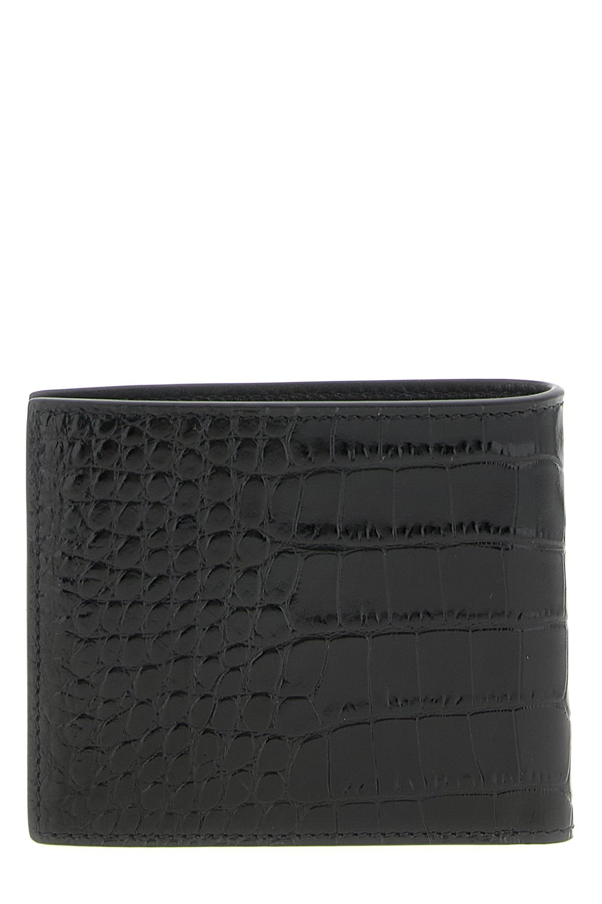 bifold wallet in shiny crocodile print leather