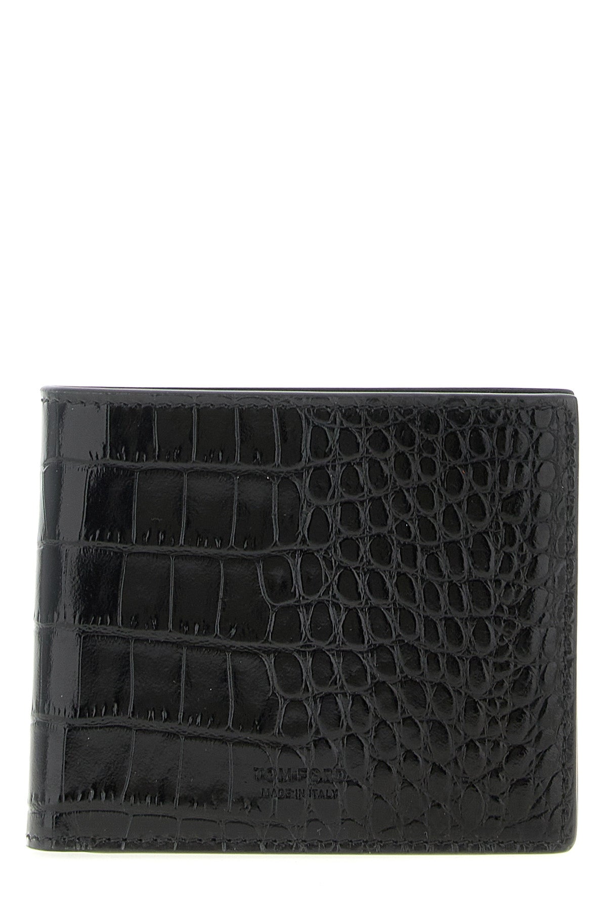 bifold wallet in shiny crocodile print leather
