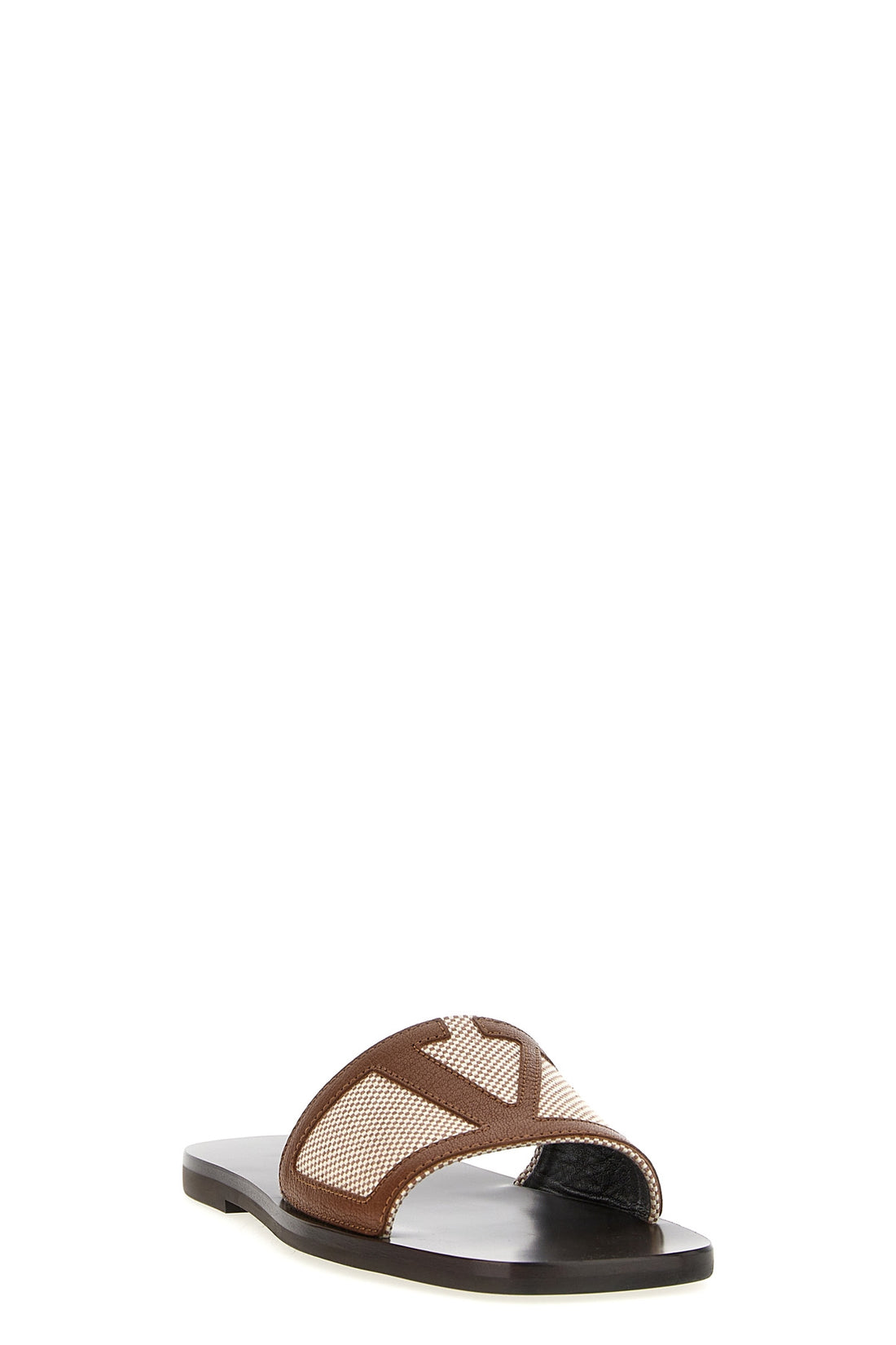 VALENTINO GARAVANI 42 two-tone woven canvas slides and leather vlogo signature