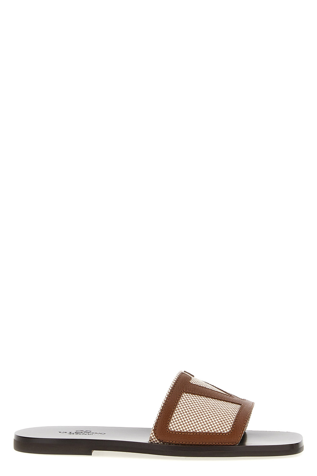 VALENTINO GARAVANI 42 two-tone woven canvas slides and leather vlogo signature
