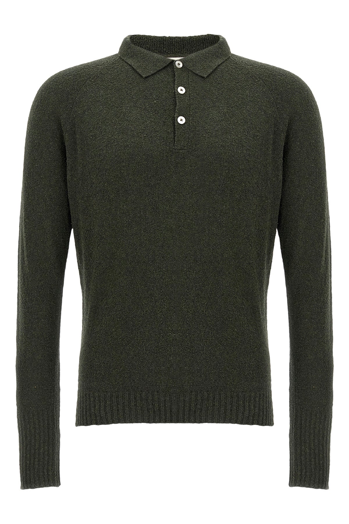 long-sleeved bouclé cotton polo shirt