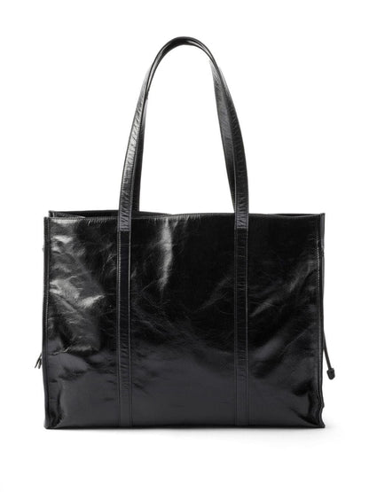 large glossy finish leather tote bag