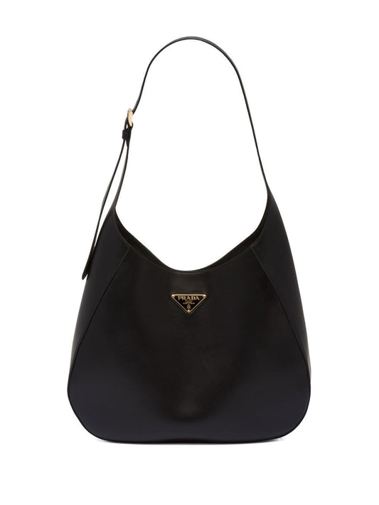 Prada Large Leather Shoulder Bag With Topstitching