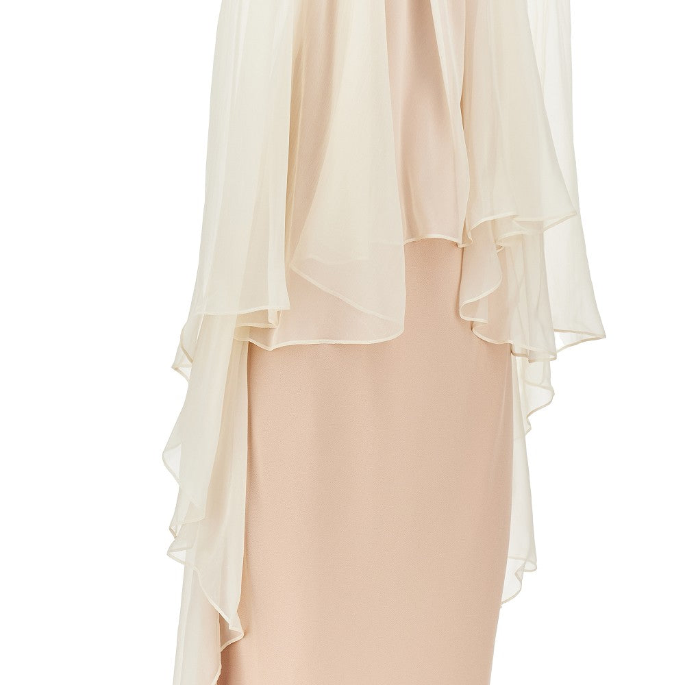 enver satin long dress with chiffon cape