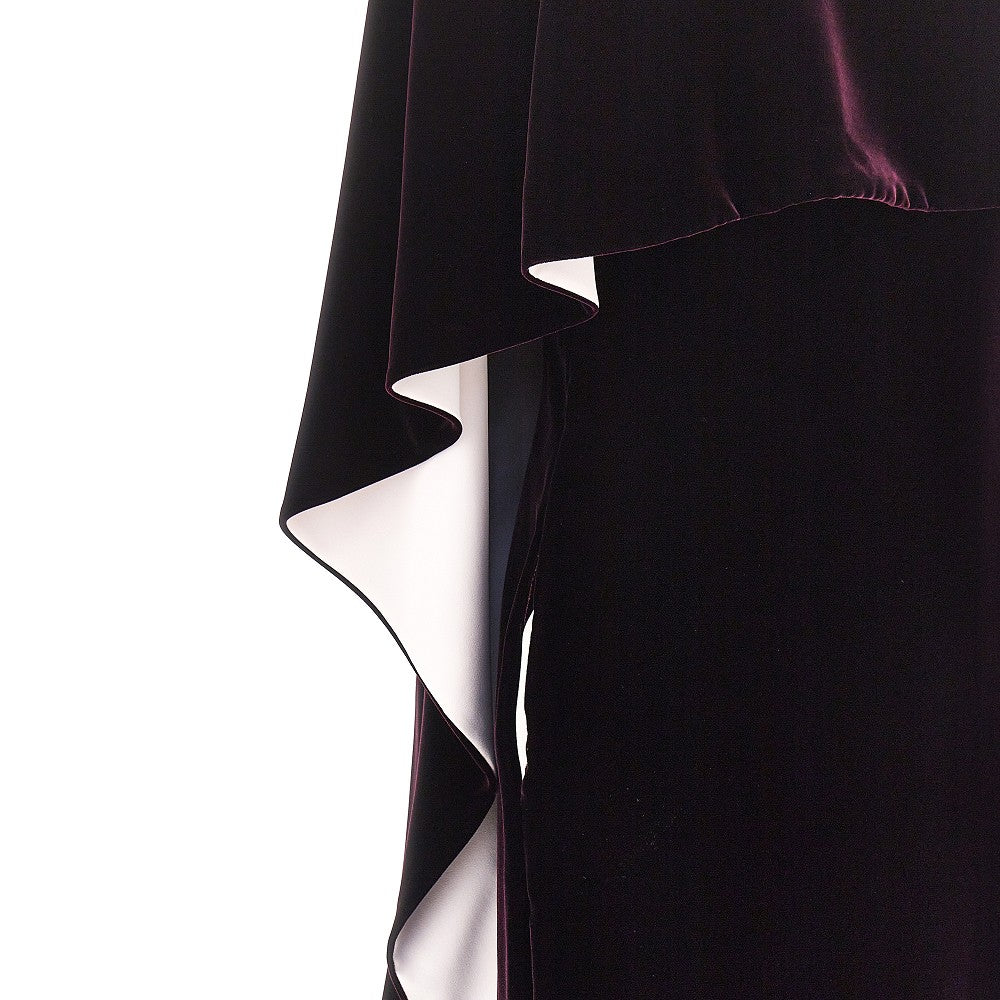 long velvet dress with cape detail