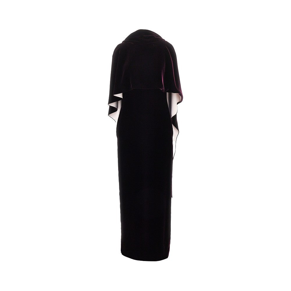long velvet dress with cape detail