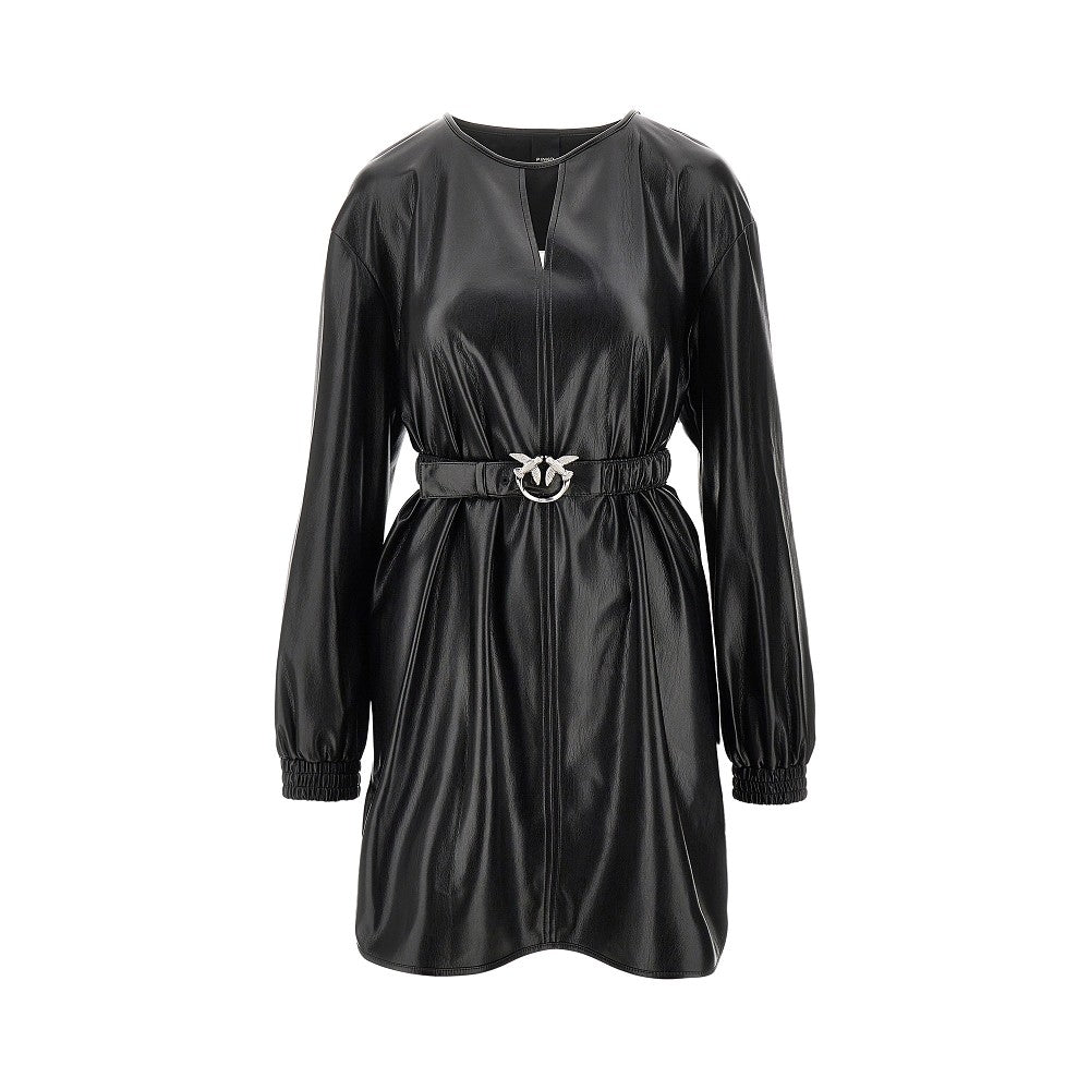 PINKO XS faux nappa leather mini dress with belt