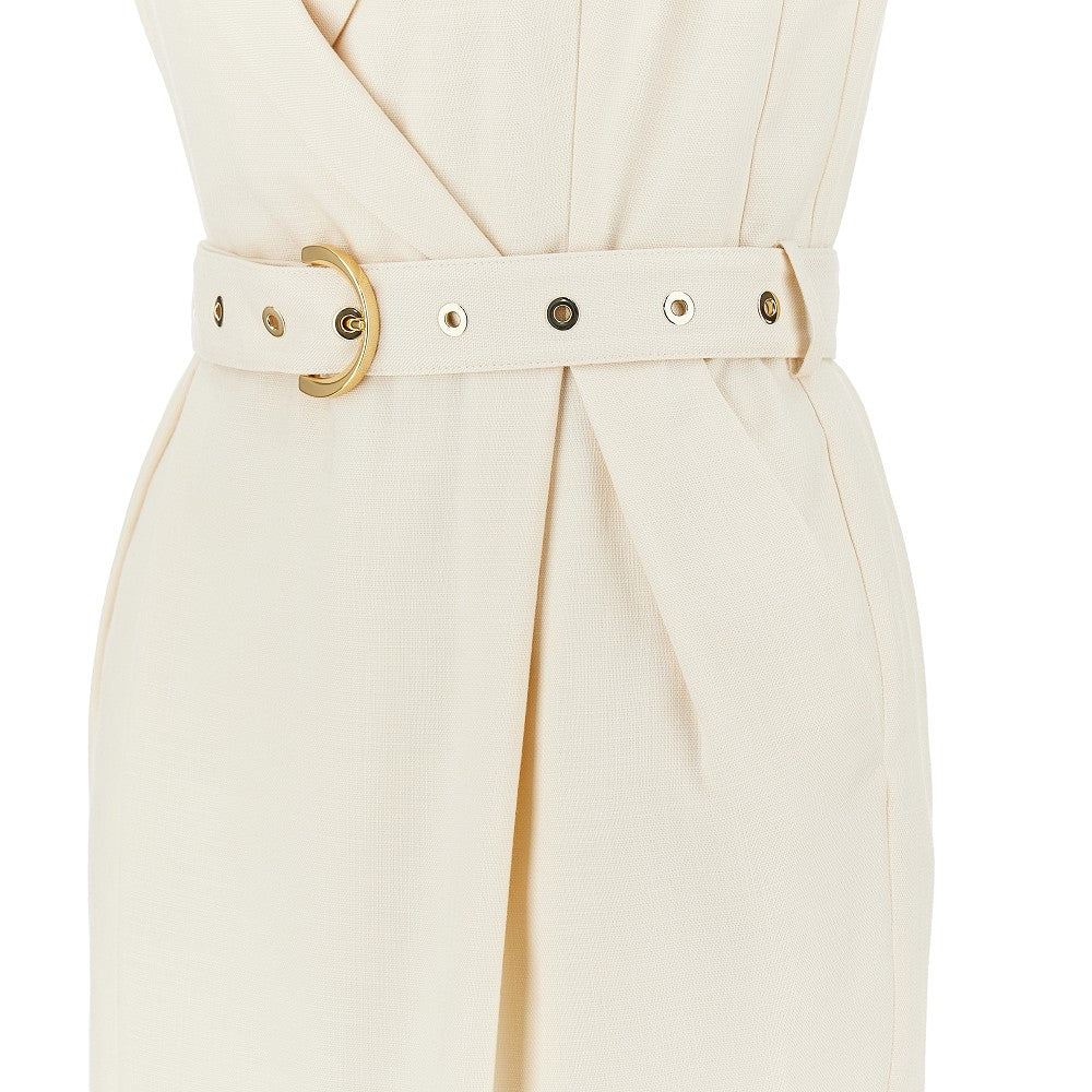 PINKO 40 panama fabric midi dress with belt