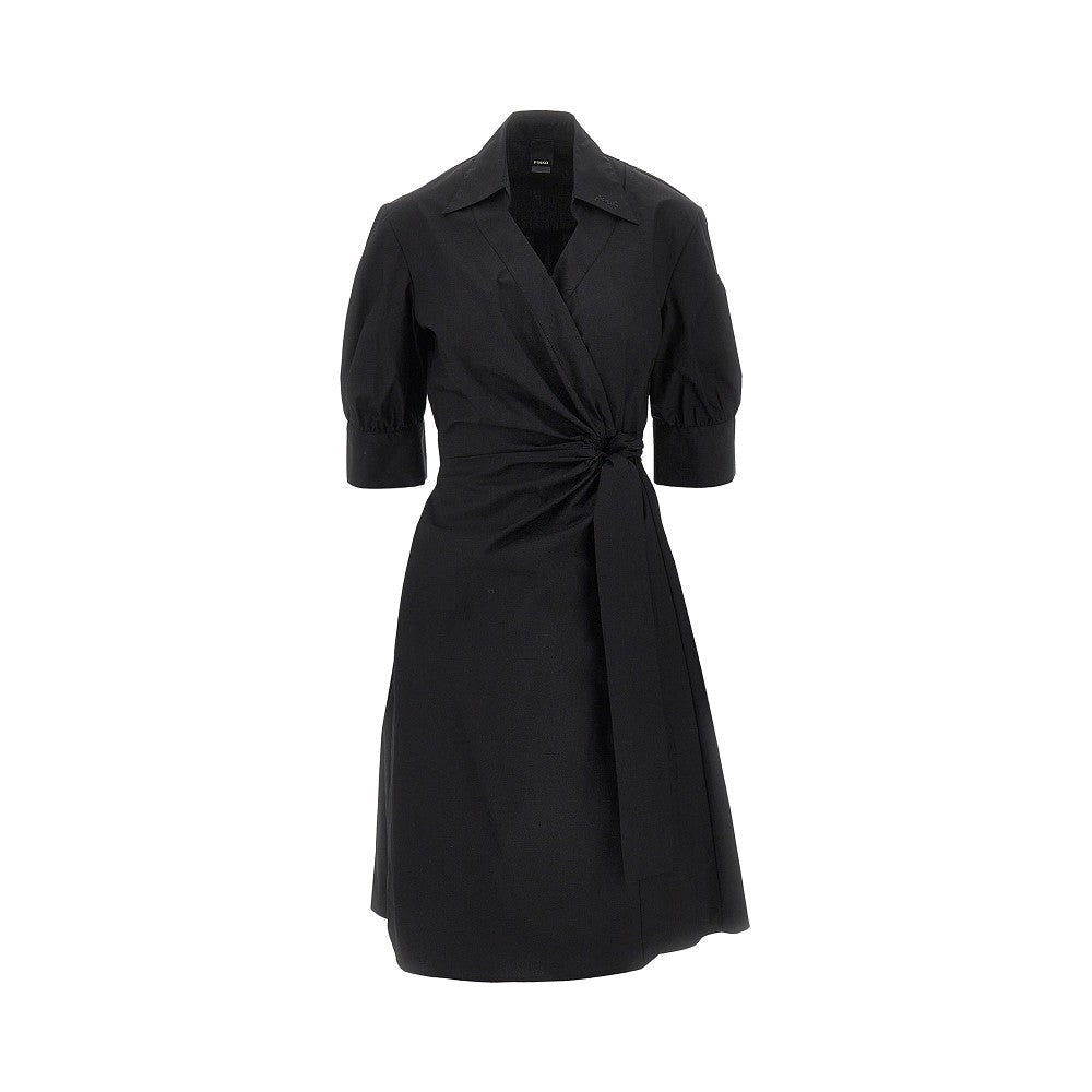 stretch cotton wrap-over midi dress
