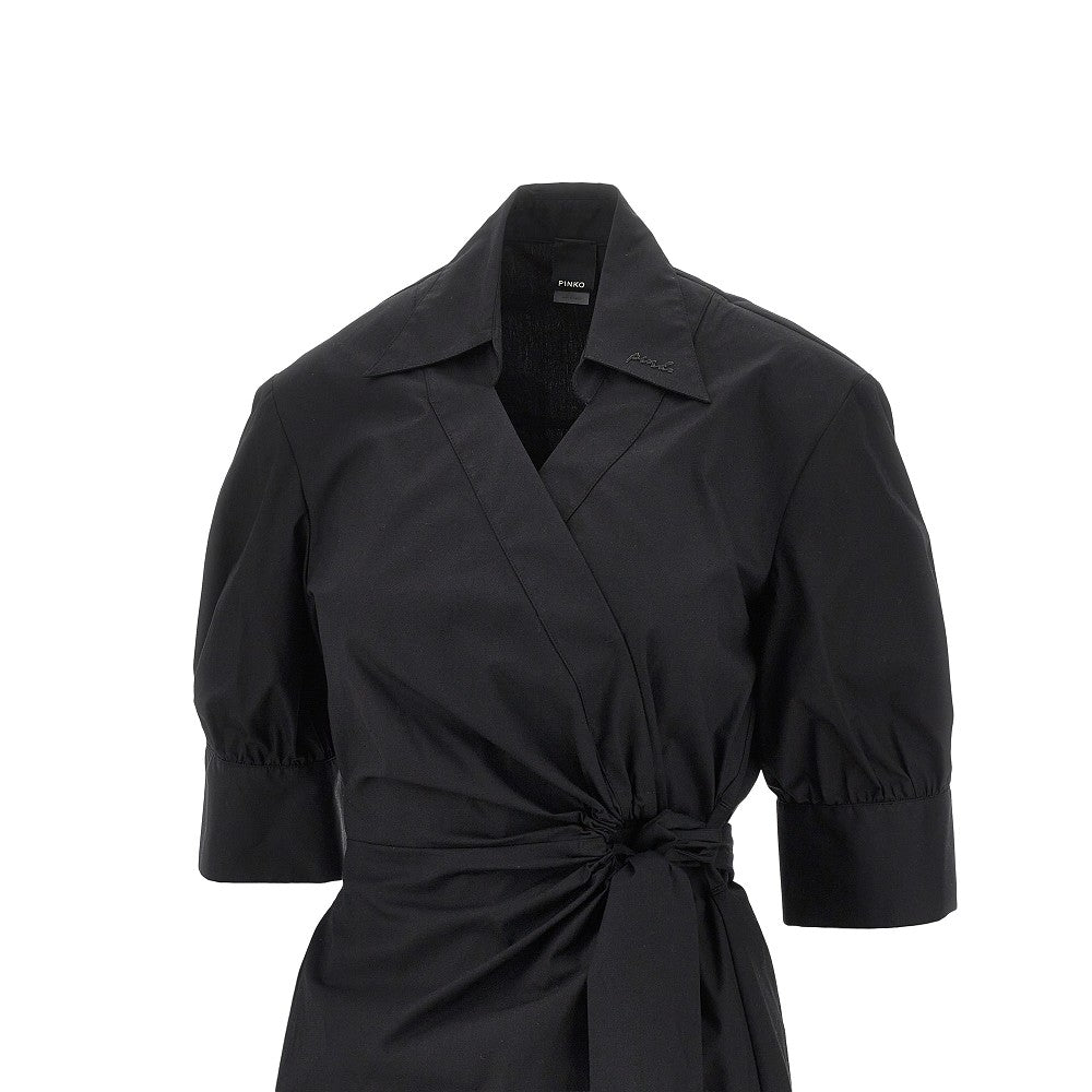 stretch cotton wrap-over midi dress
