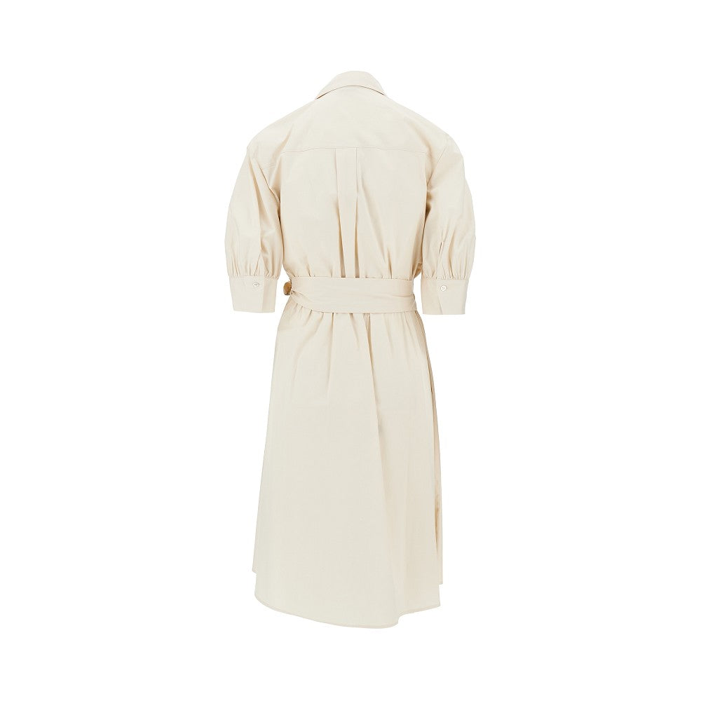 stretch cotton wrap-over midi dress