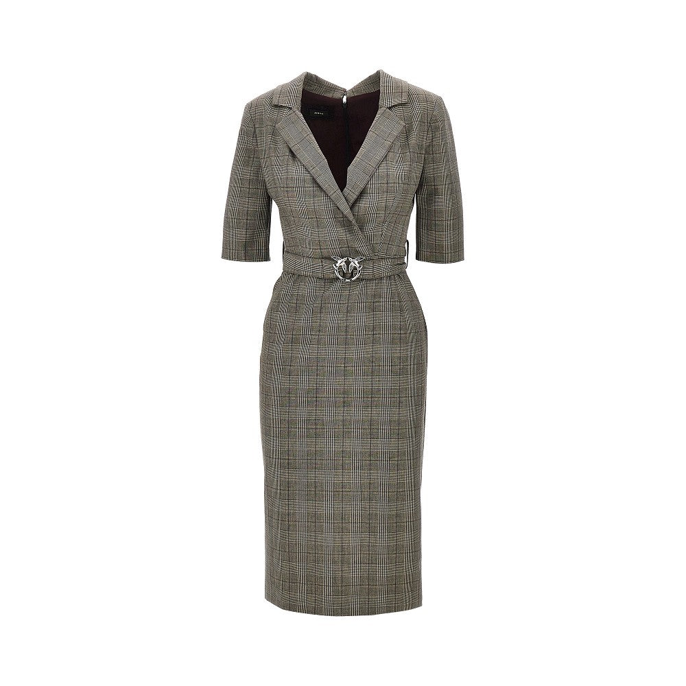 wool-blend midi dress with check motif