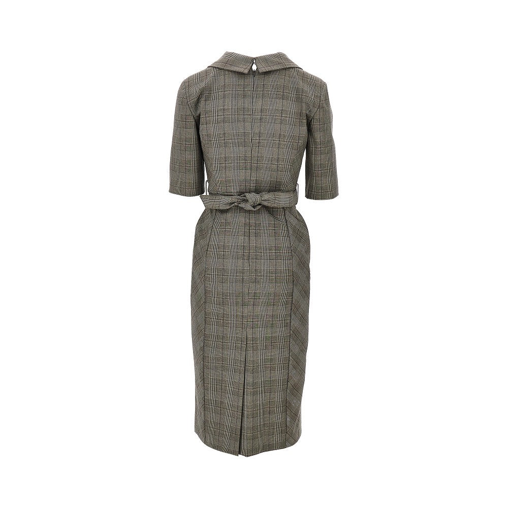 wool-blend midi dress with check motif