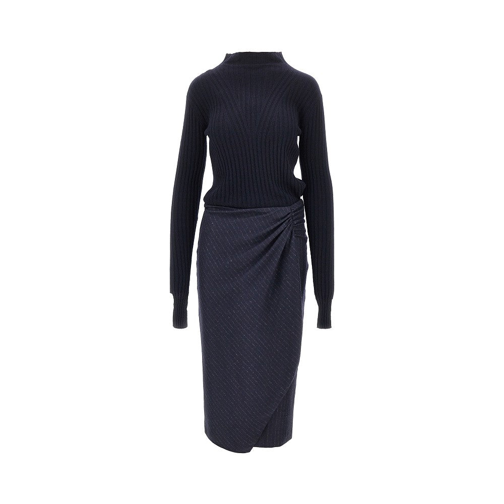 knitted midi skirt with pinstriped skirt