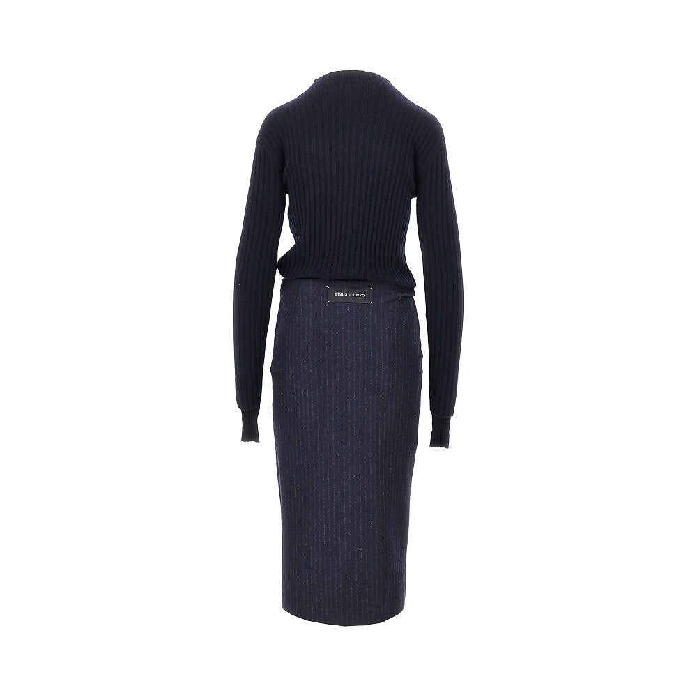 knitted midi skirt with pinstriped skirt
