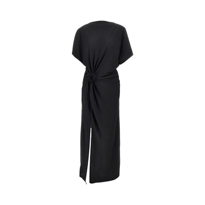 slit long dress with rose detail