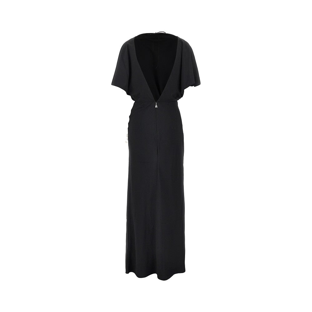 slit long dress with rose detail