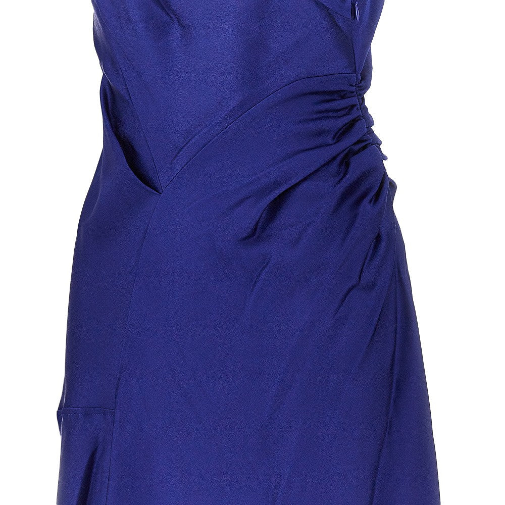 crepe back satin asymmetrical midi dress