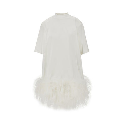 jersey mini dress with feathers