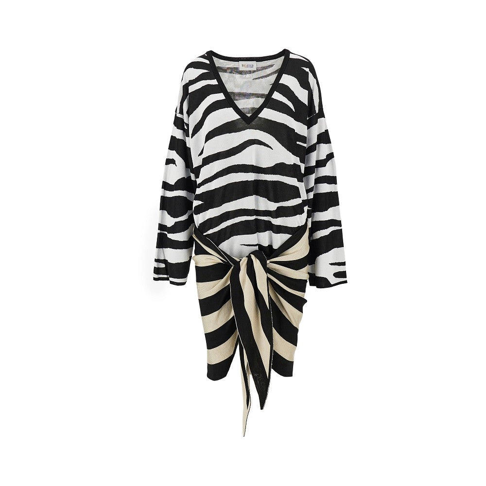 zebra striped knitted mini dress