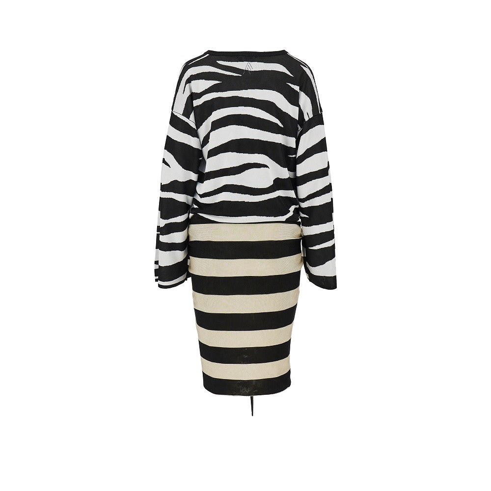 zebra striped knitted mini dress