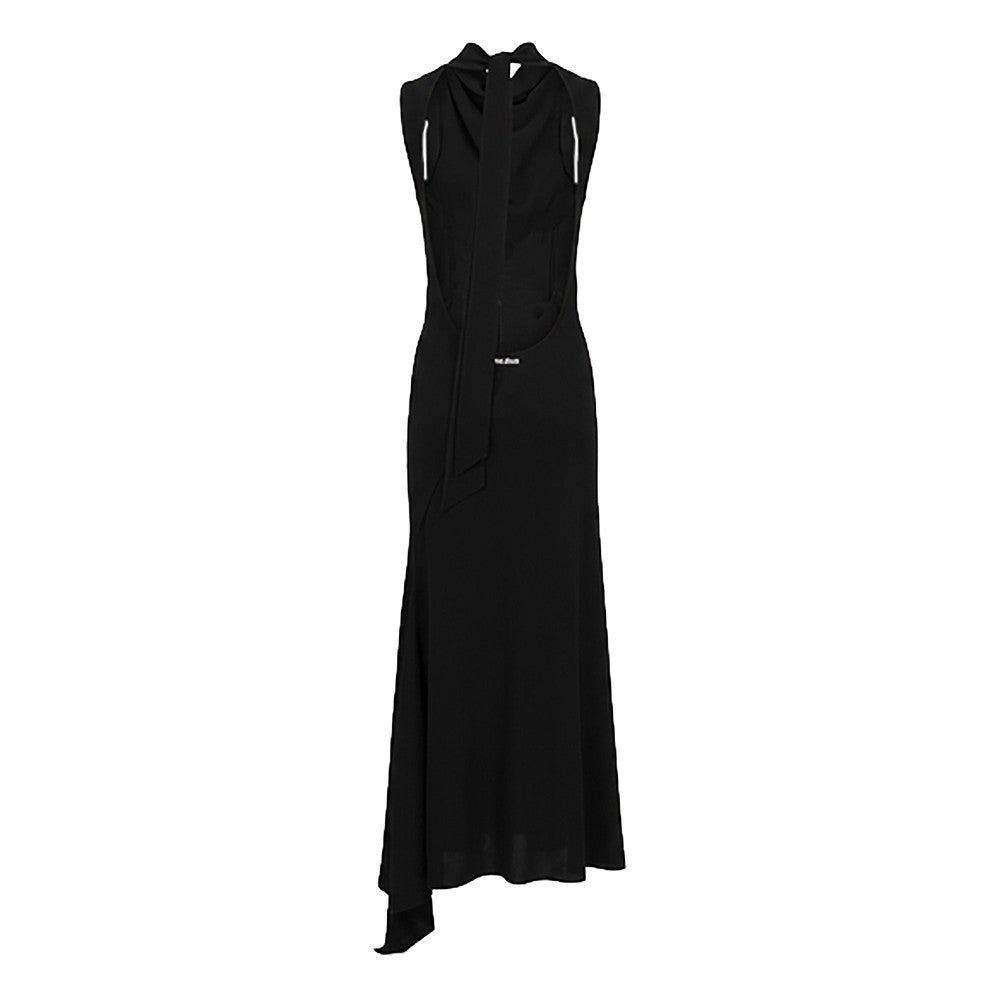 scooped back wool long dress